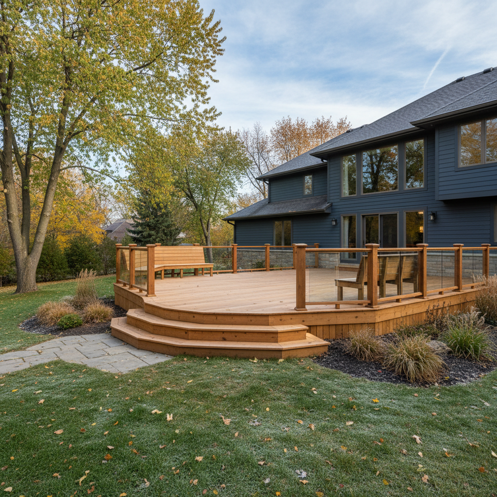 Completed wooden decks work at a residential property in Medina, MN