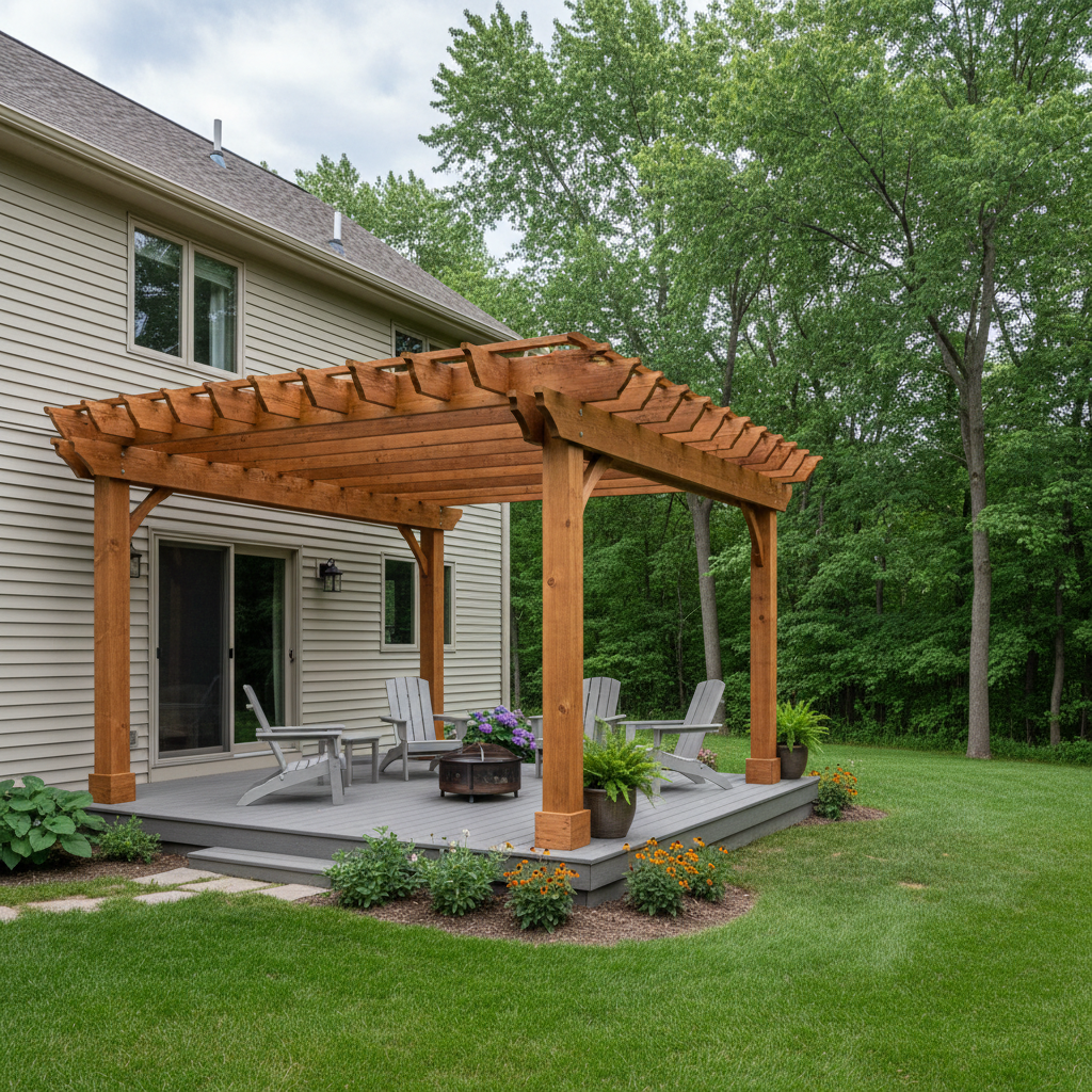 Completed pergola construction work at a residential property in Medina, MN