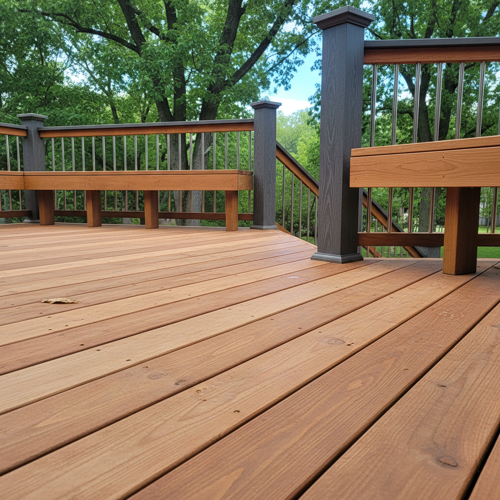 Completed deck construction work at a residential property in Minneapolis, MN