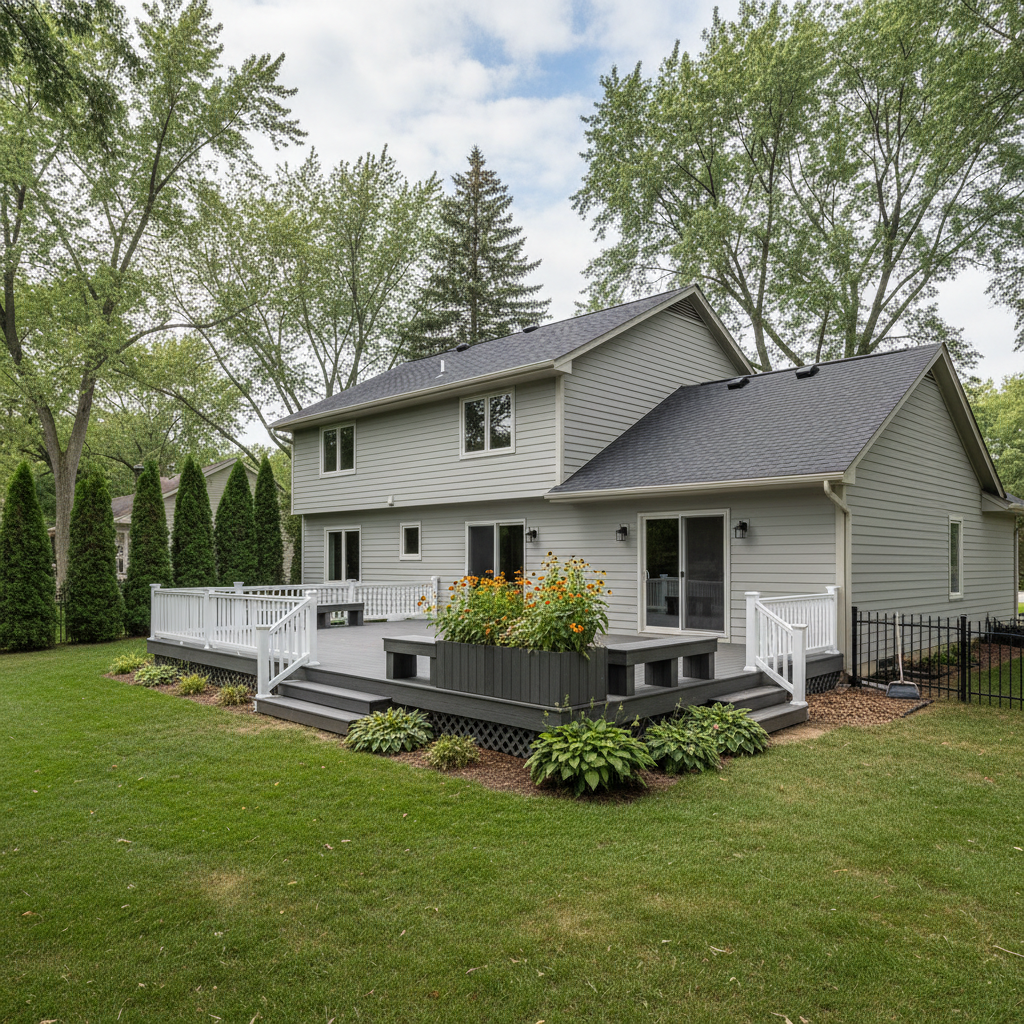Completed composite decks work at a residential property in Bloomington, MN