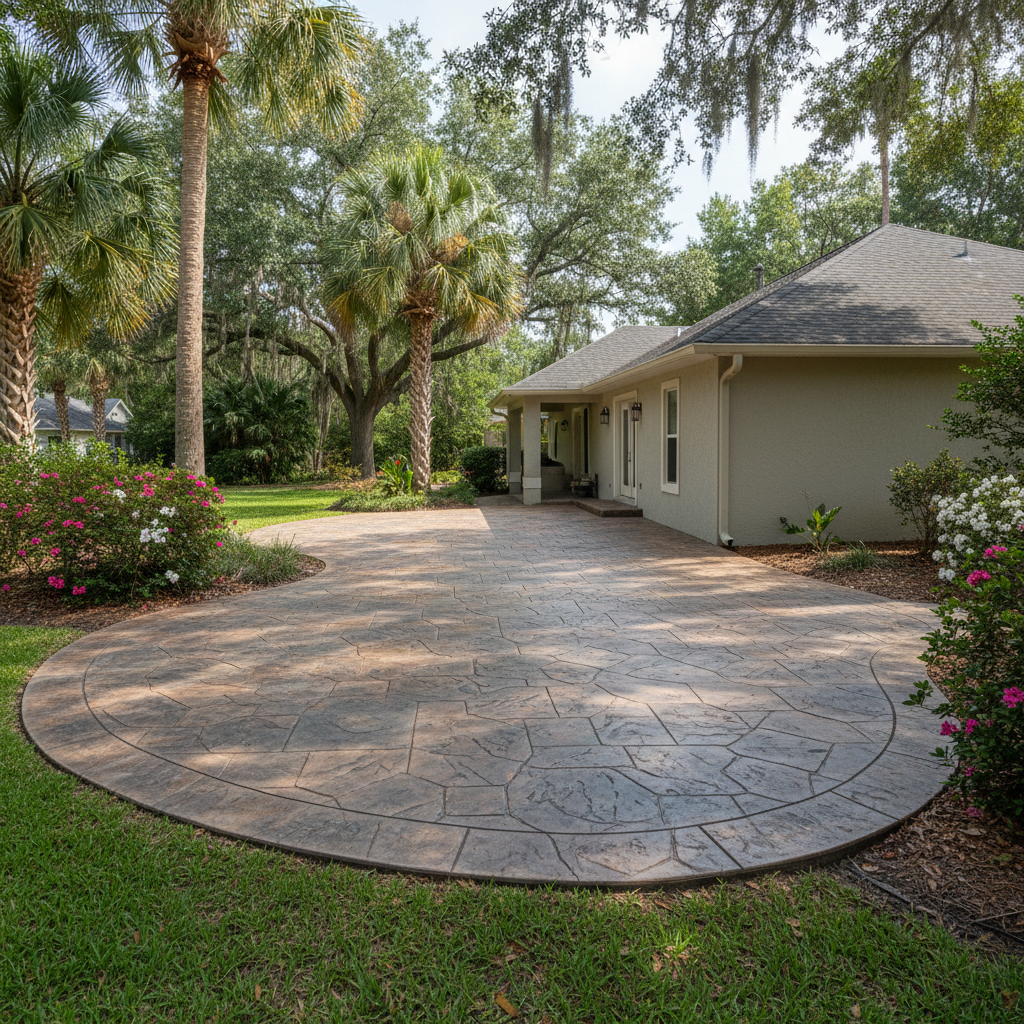 Completed stamped concrete work at a residential property in Gulfport, MS