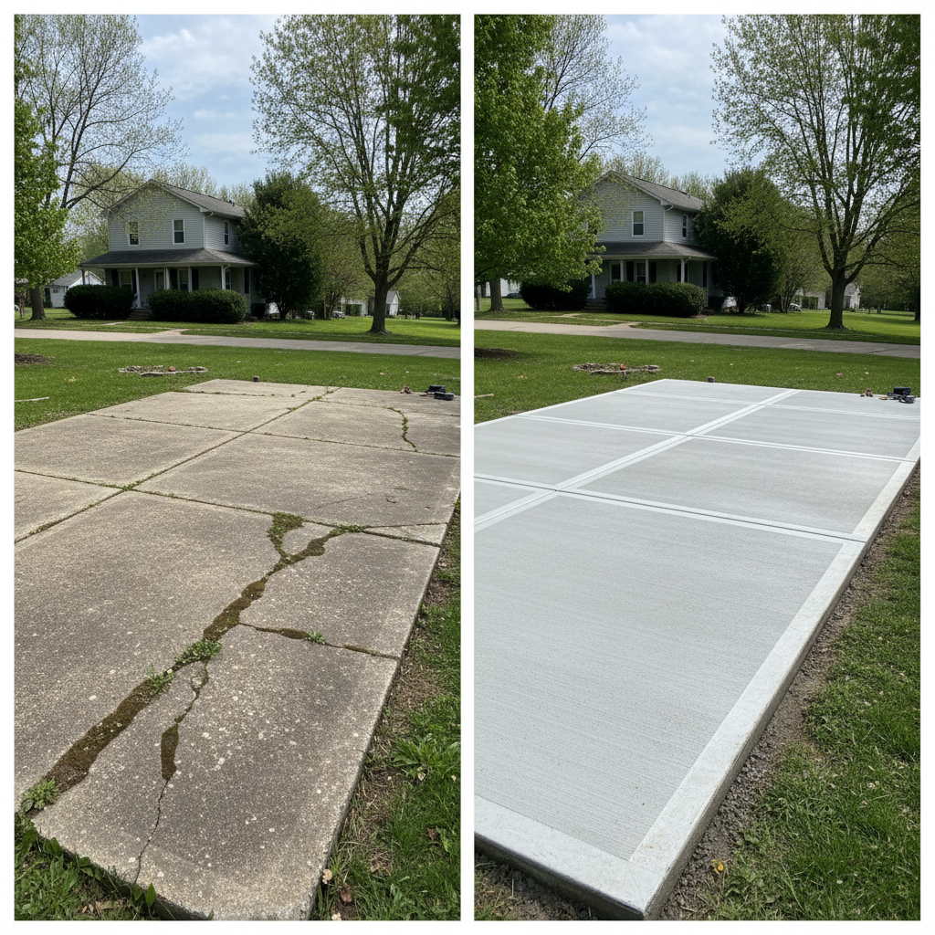 Completed concrete flatwork work at a residential property in Aurora, MO
