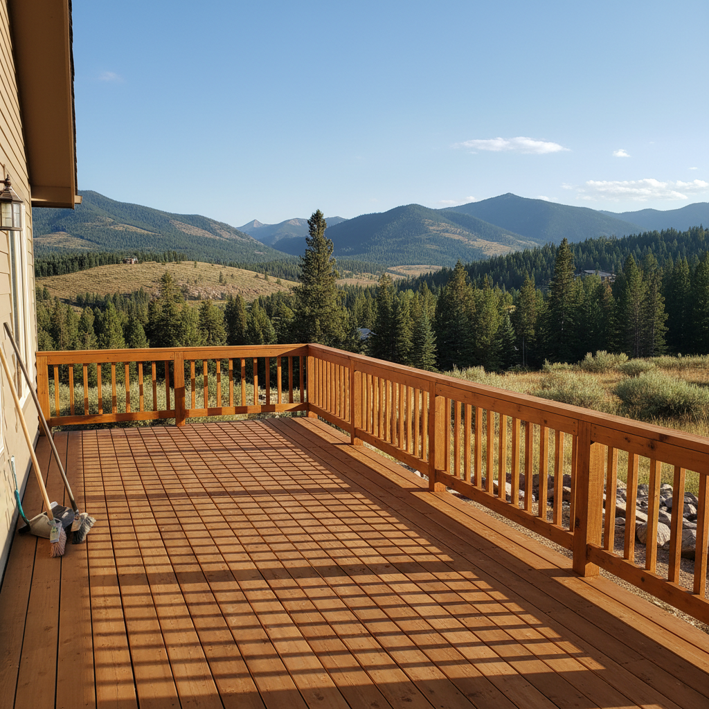 Completed deck staining work at a residential property in Big Sky, MT