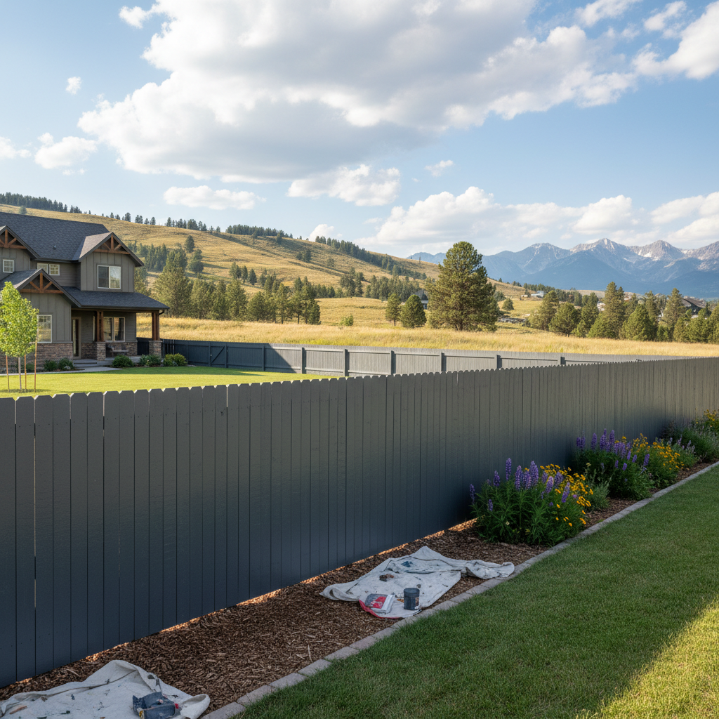 Completed fence painting work at a residential property in Bozeman, MT