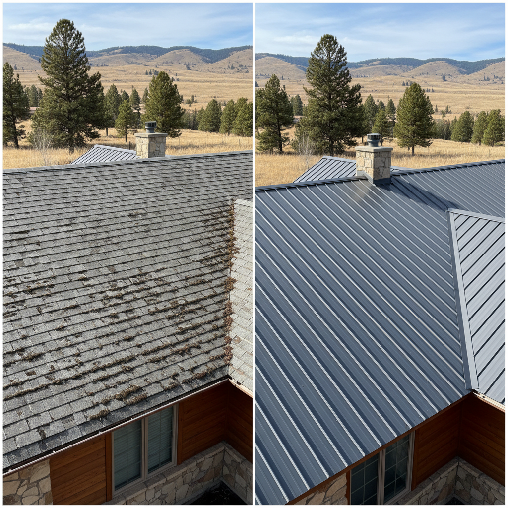 Completed metal roofing work at a residential property in Billings, MT
