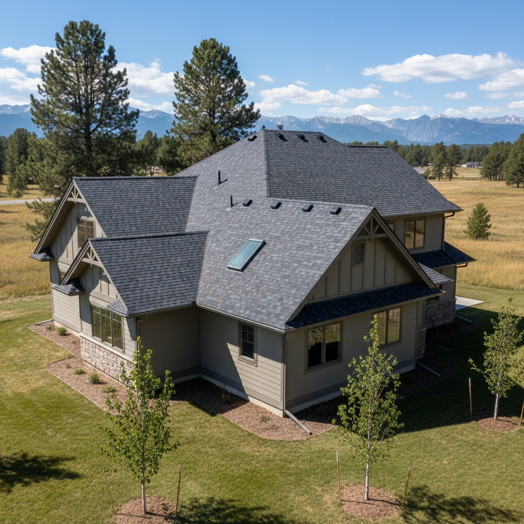 Completed roof replacement work at a residential property in Bozeman, MT