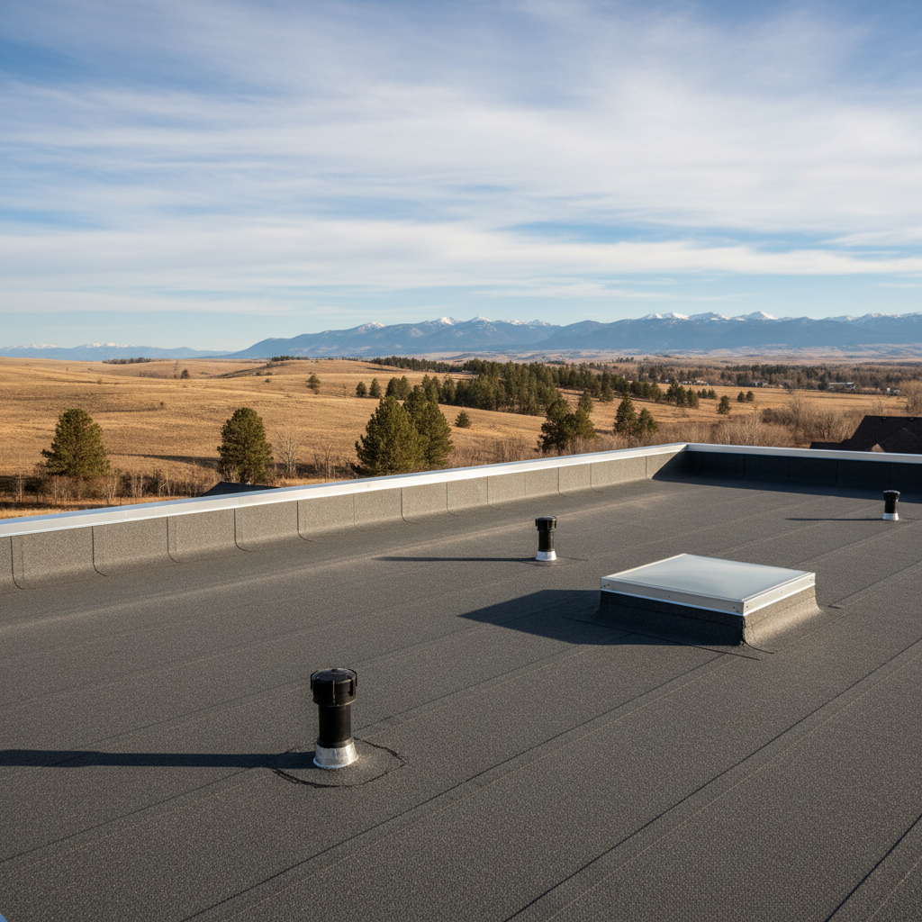 Completed flat roofing work at a residential property in Great Falls, MT