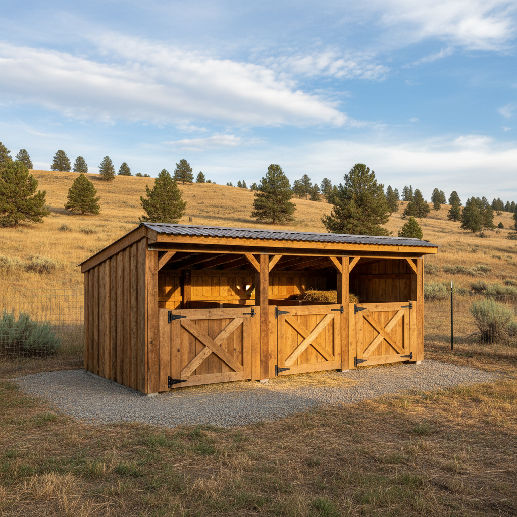 Completed livestock shelters work at a residential property in Great Falls, MT