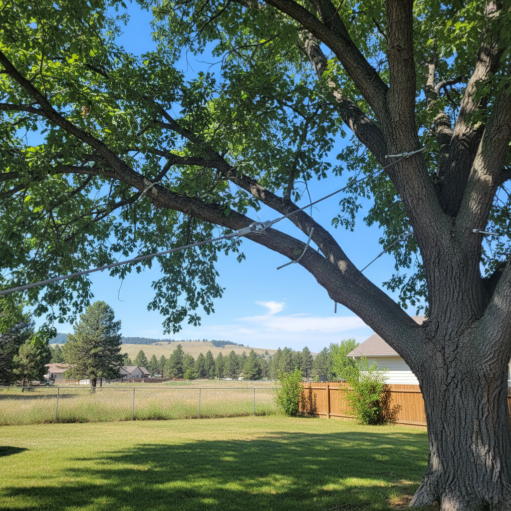 Completed tree cabling and bracing work at a residential property in Laurel, MT
