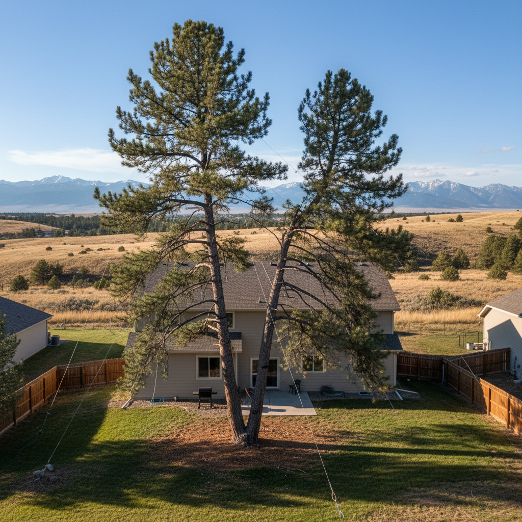 Completed tree cabling and bracing work at a residential property in Billings, MT