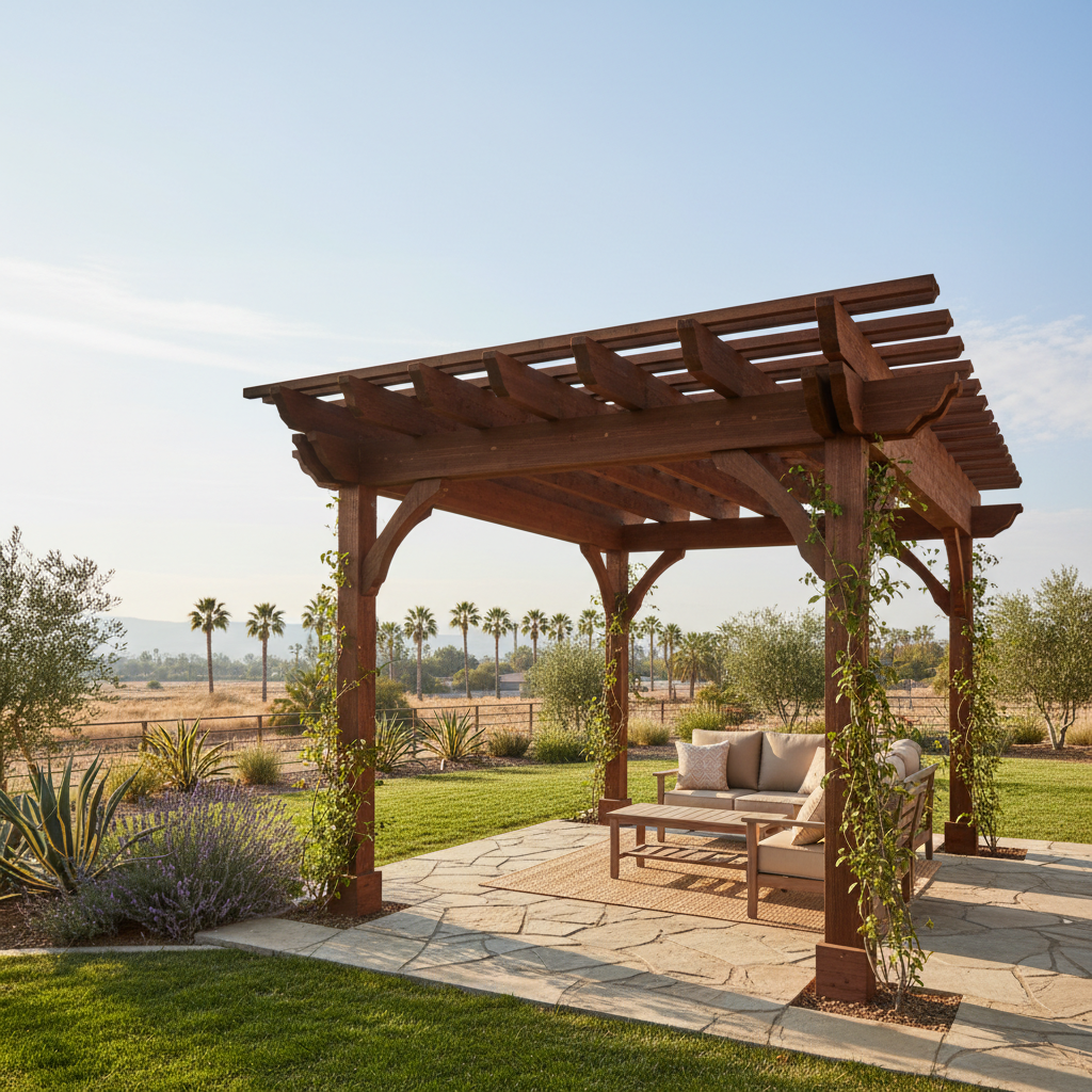 Completed pergola construction work at a residential property in Fresno, CA