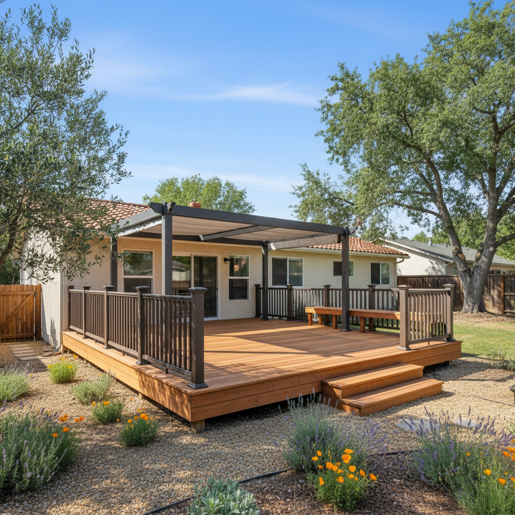 Completed deck construction work at a residential property in Fresno, CA