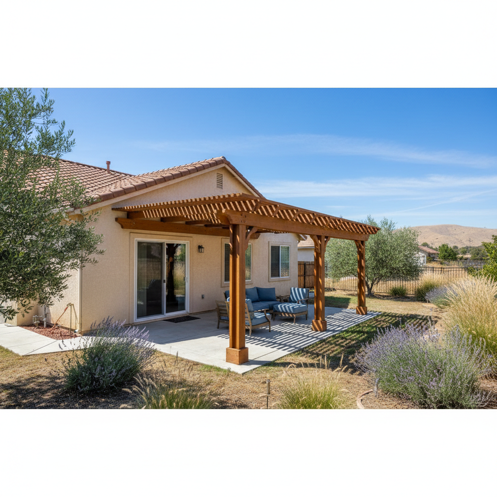 Completed pergola construction work at a residential property in Fresno, CA