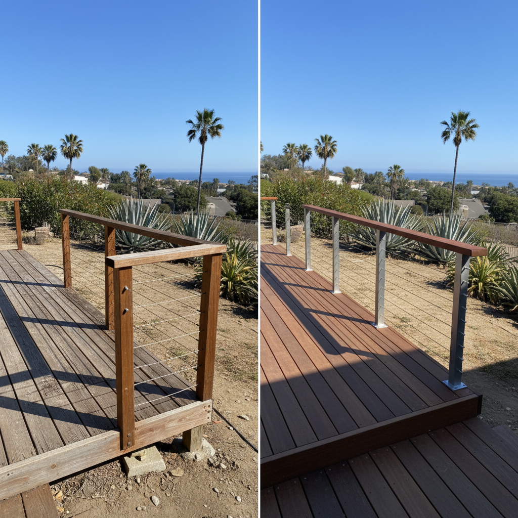 Completed deck railing installation work at a residential property in Encinitas, CA