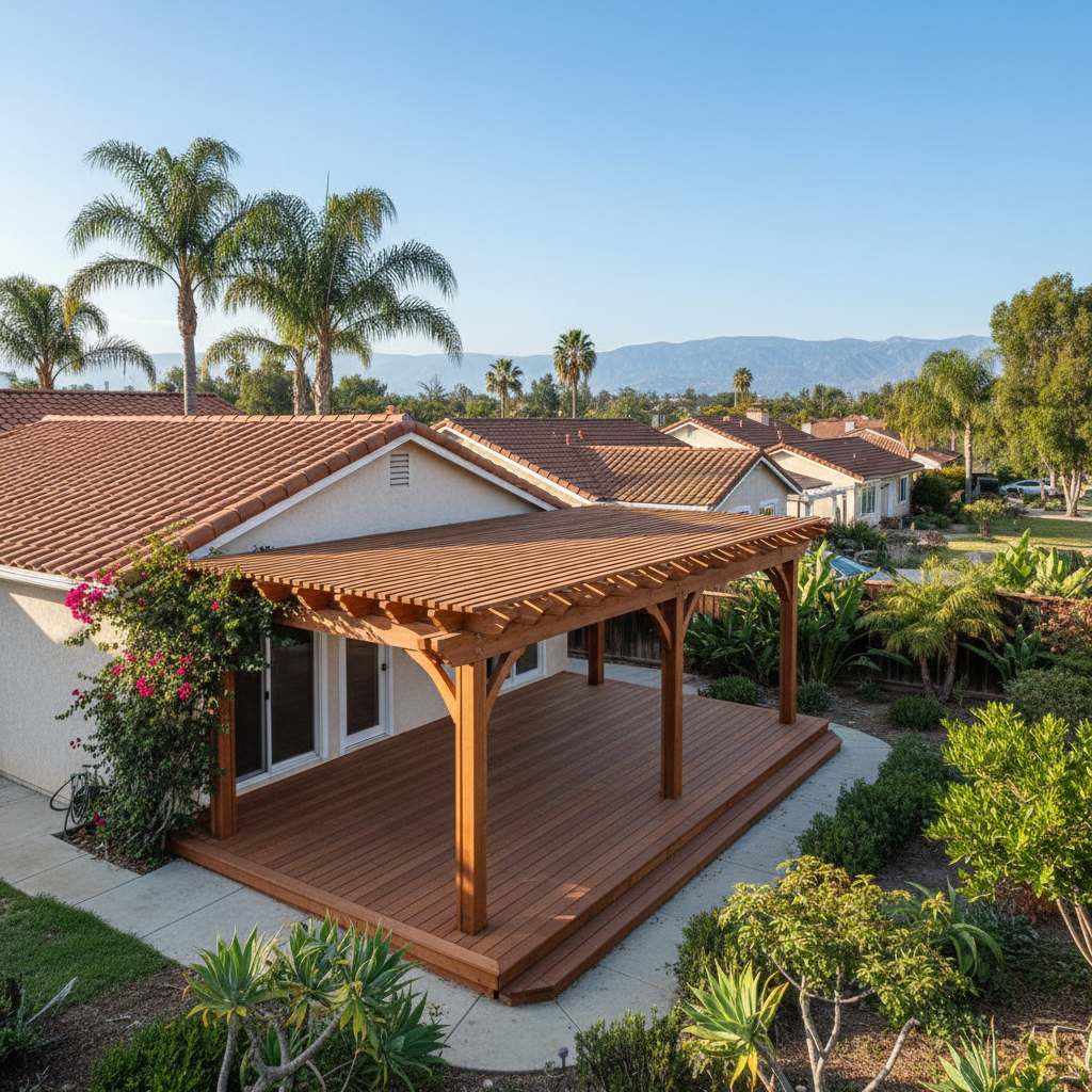 Completed pergola construction work at a residential property in Garden Grove, CA