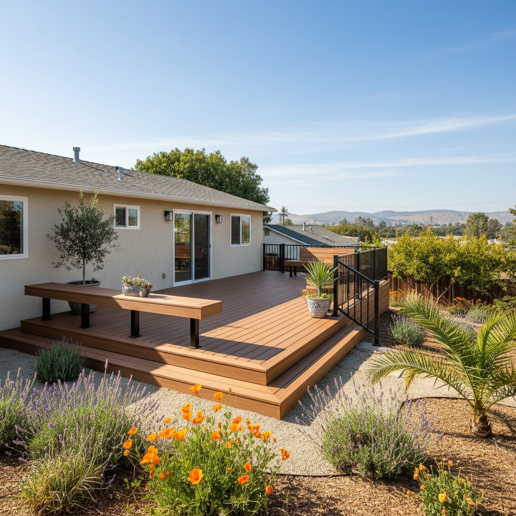 Completed trex decks work at a residential property in Inglewood, CA