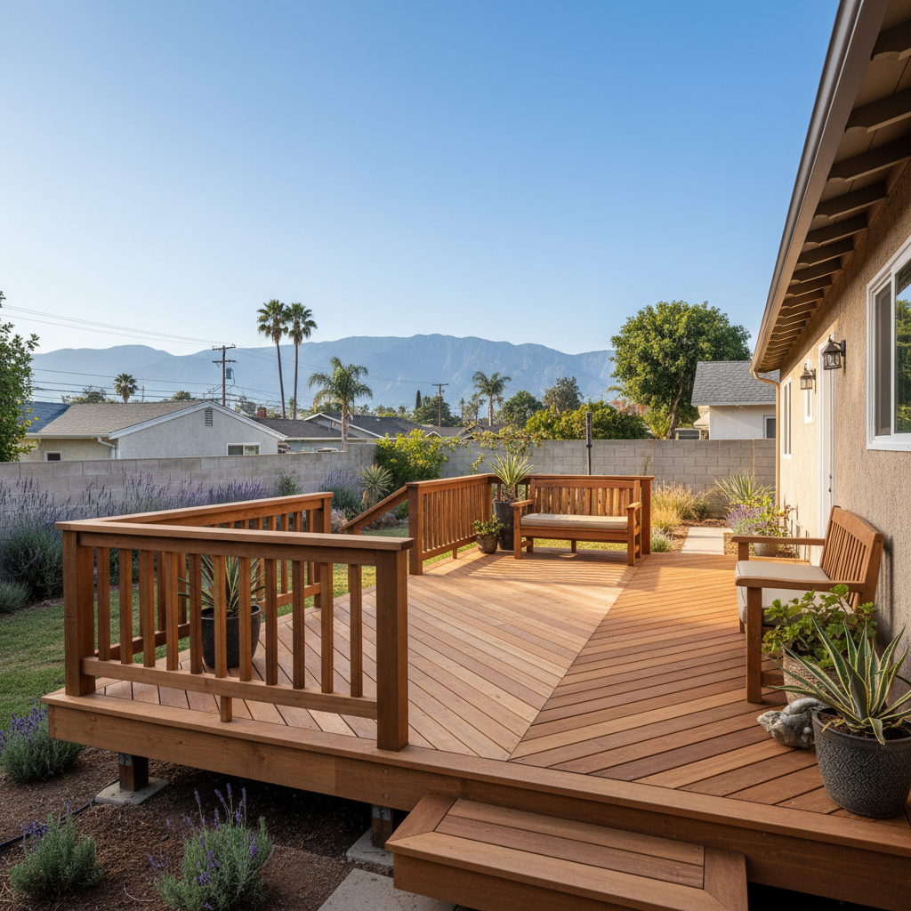 Completed wooden decks work at a residential property in Inglewood, CA
