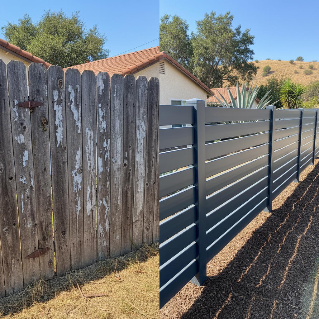 Completed aluminum fence installation work at a residential property in Vallejo, CA