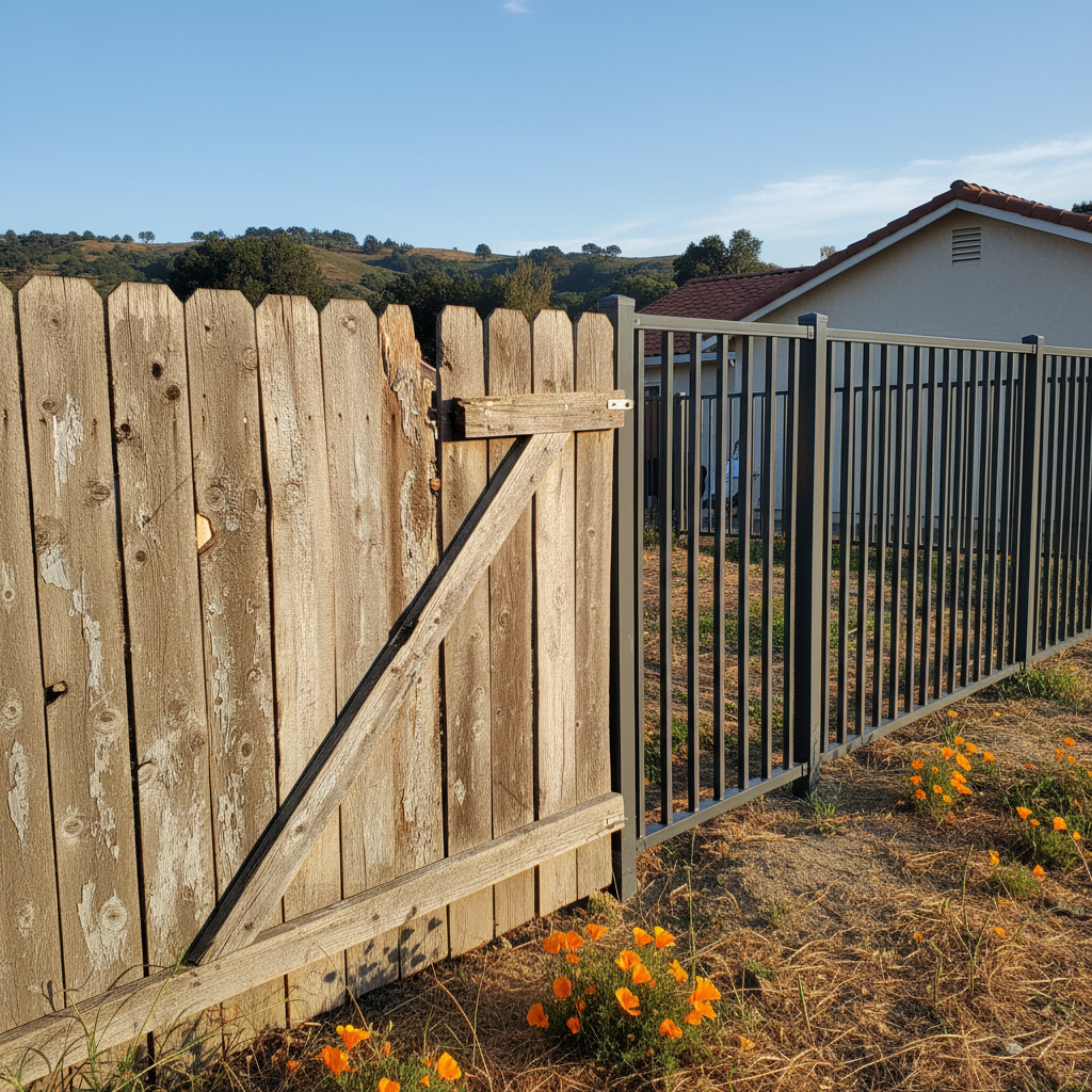 Completed aluminum fence installation work at a residential property in Vallejo, CA