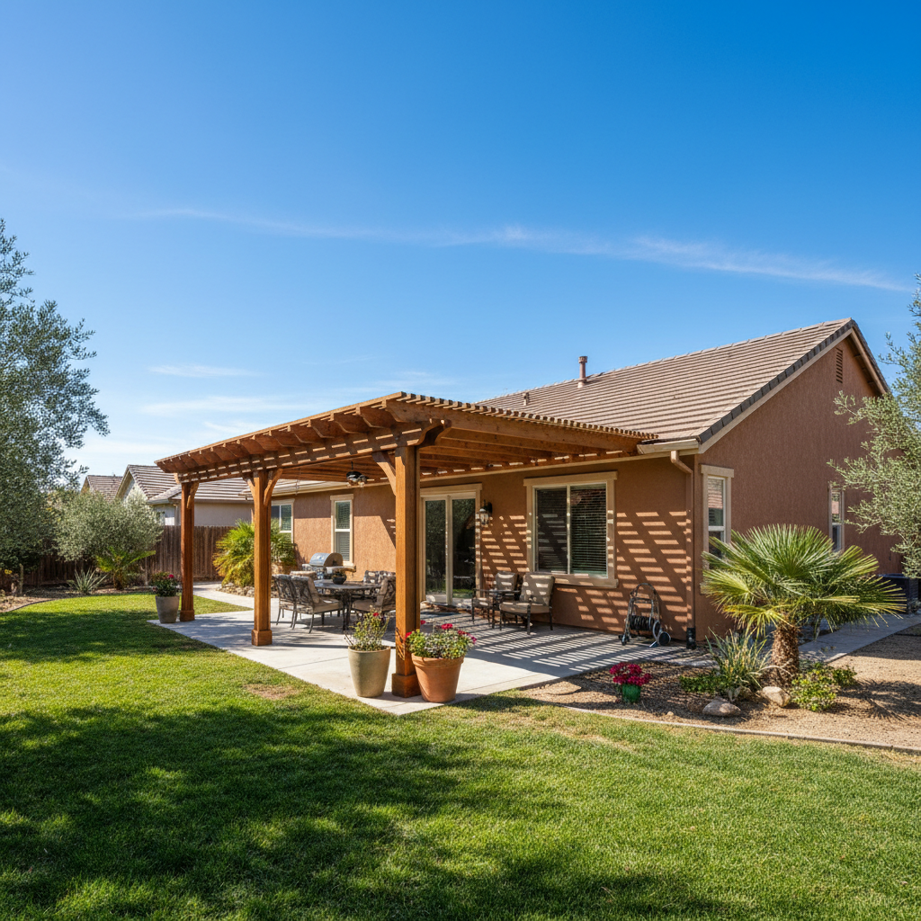 Completed pergola construction work at a residential property in Modesto, CA