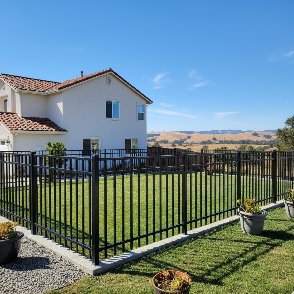 Completed aluminum fence installation work at a residential property in Vallejo, CA