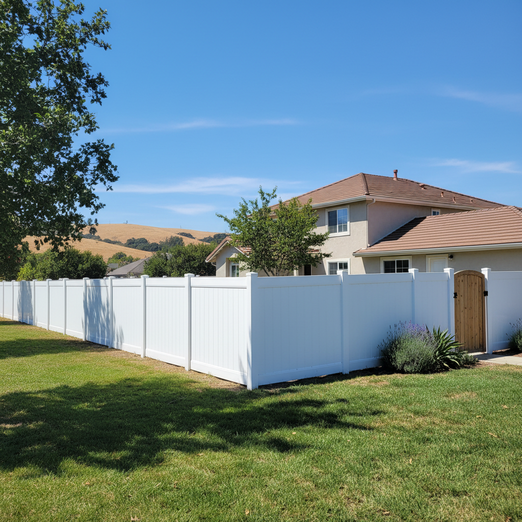 Completed vinyl fence installation work at a residential property in Vallejo, CA