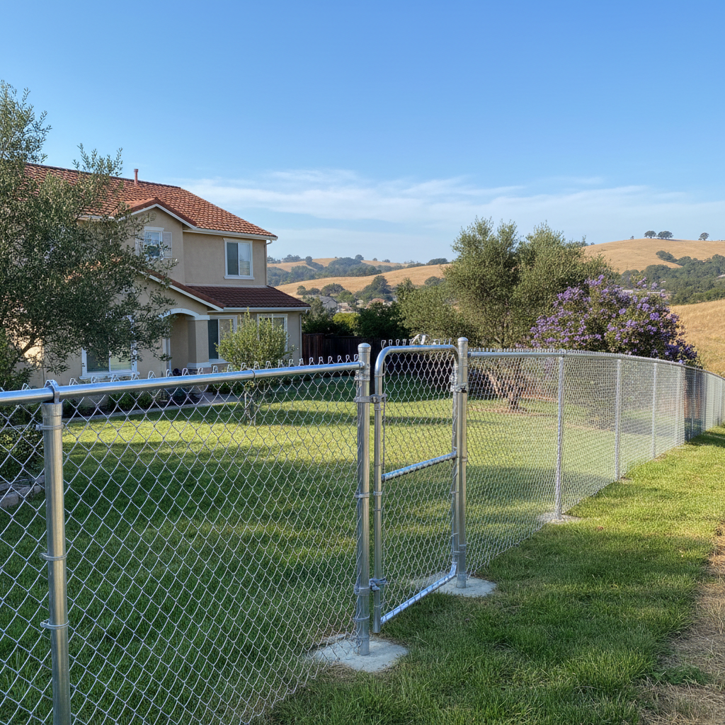 Completed chain link fence installation work at a residential property in Benicia, CA