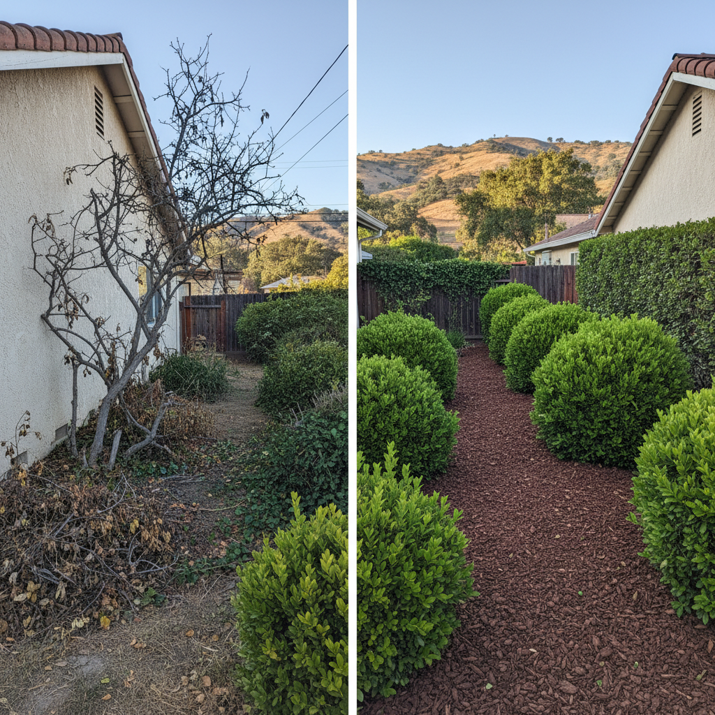 Completed shrub & bush trimming work at a residential property in Hayward, CA