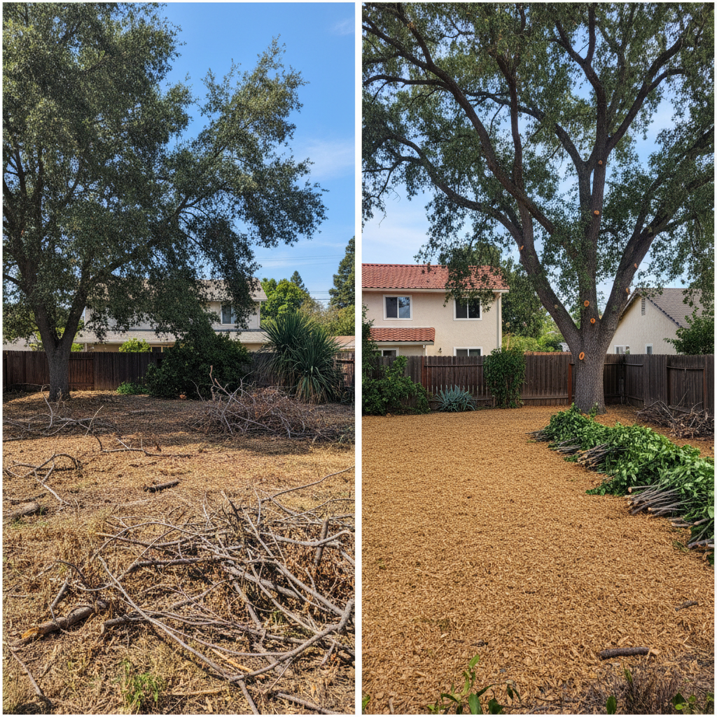 Completed tree trimming work at a residential property in Fremont, CA