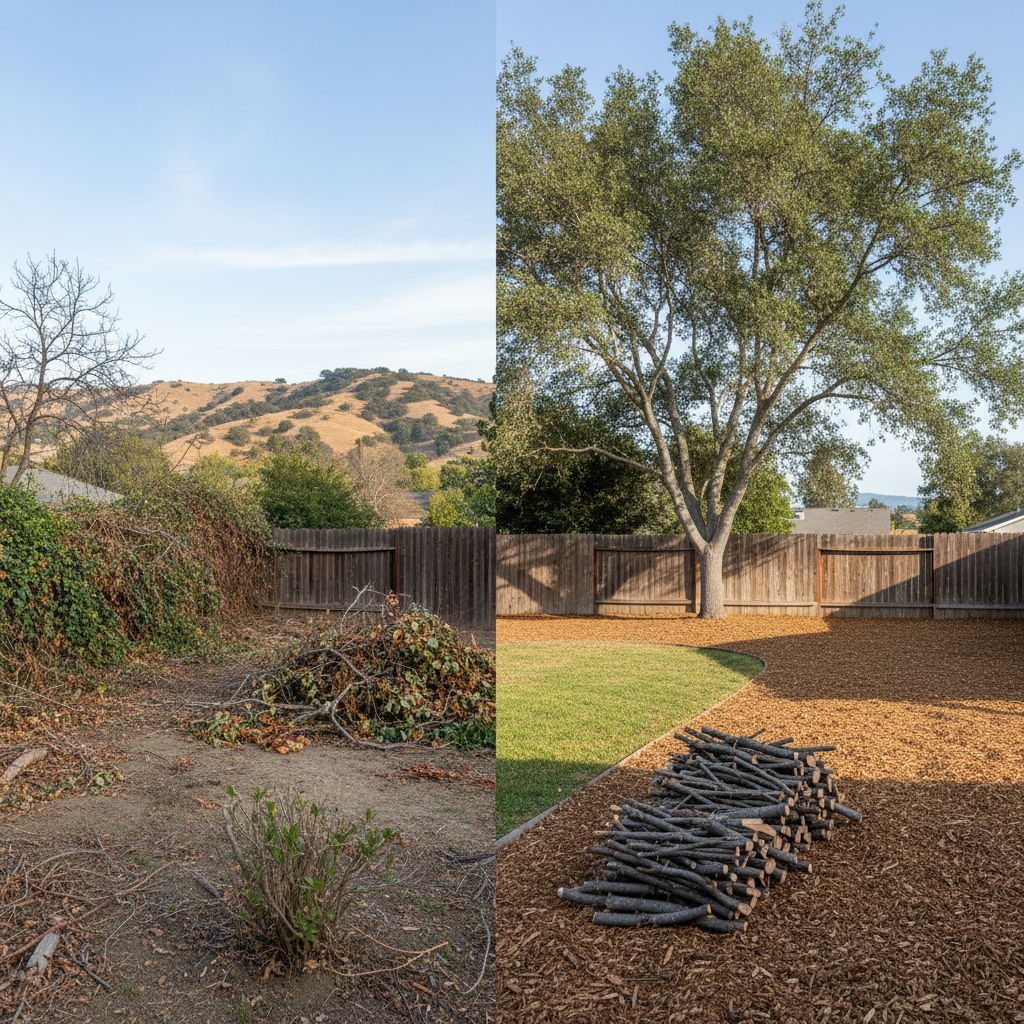 Completed tree trimming work at a residential property in San Lorenzo, CA