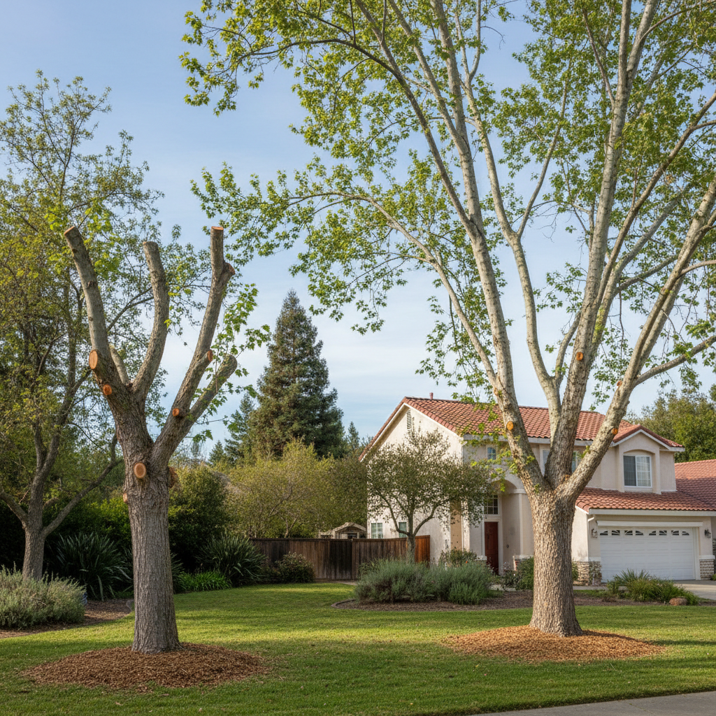 Completed tree pruning work at a residential property in Fremont, CA