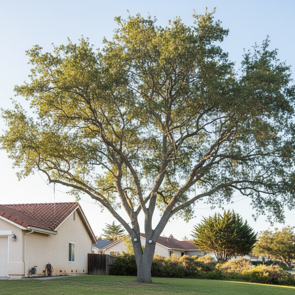 Completed tree cabling and bracing work at a residential property in Grover Beach, CA