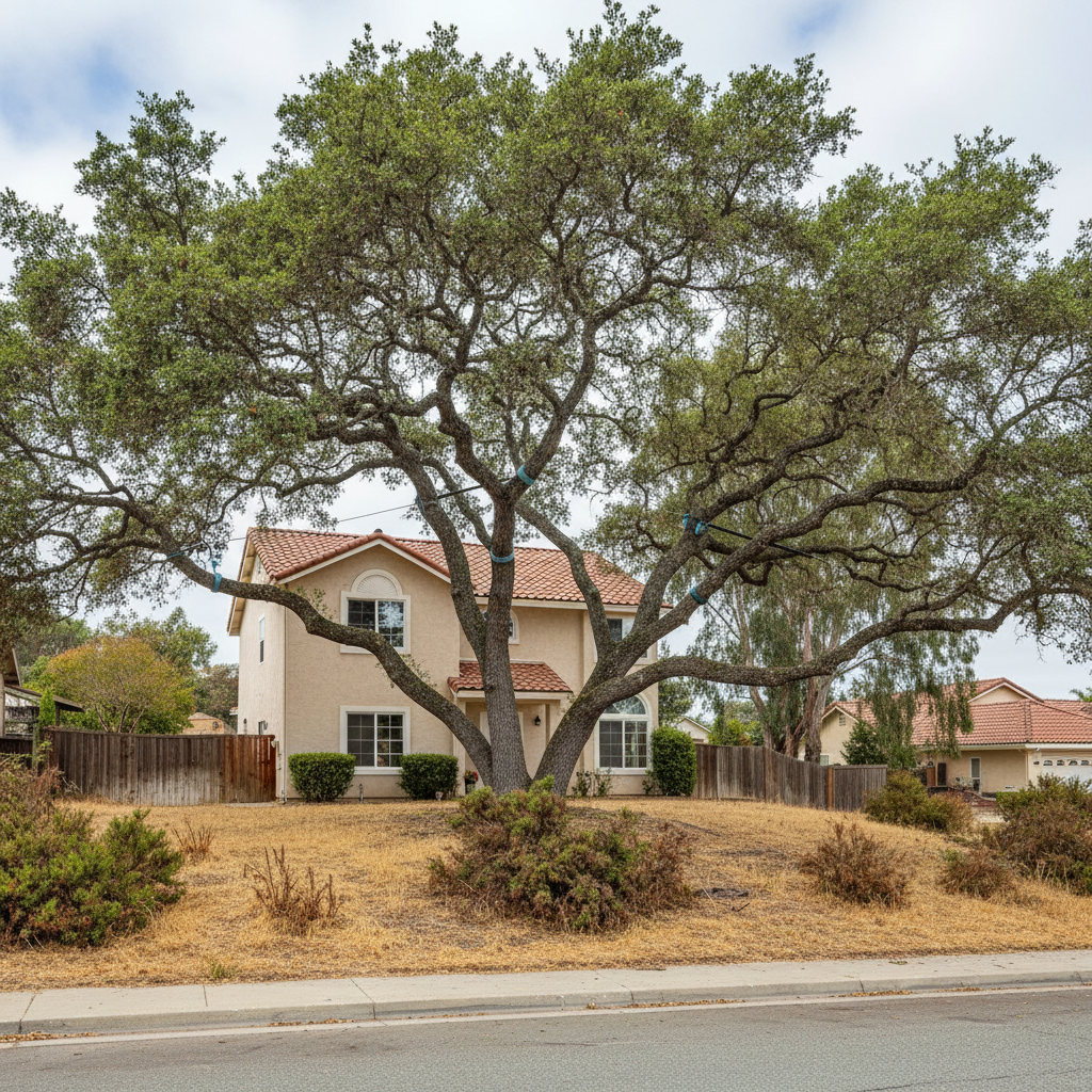 Completed tree cabling and bracing work at a residential property in Grover Beach, CA