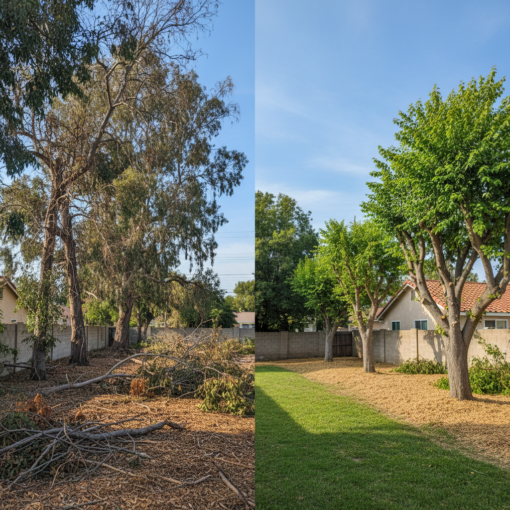 Completed tree trimming work at a residential property in Lynwood, CA