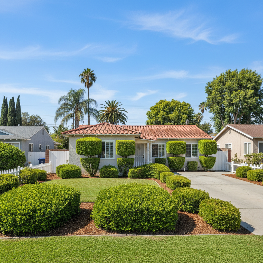 Completed shrub & bush trimming work at a residential property in Lynwood, CA