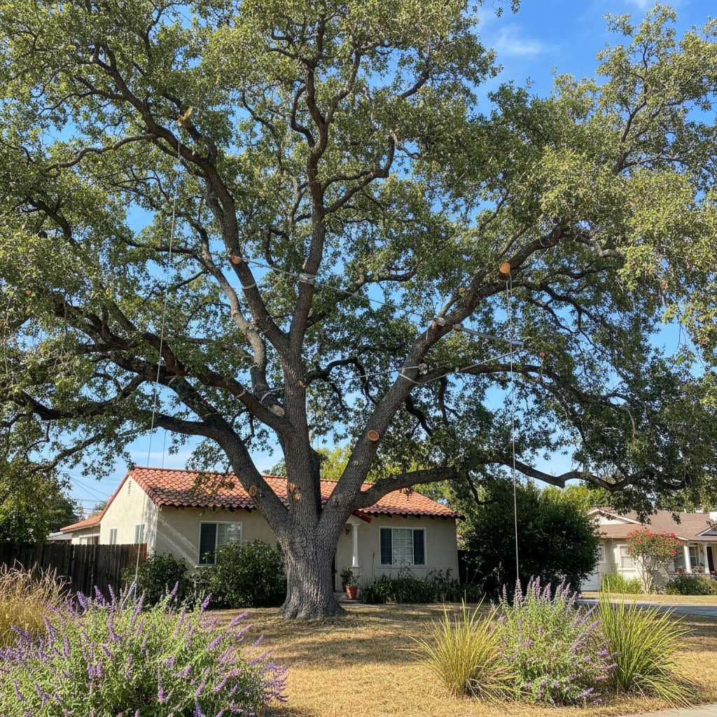 Completed tree cabling and bracing work at a residential property in Pasadena, CA