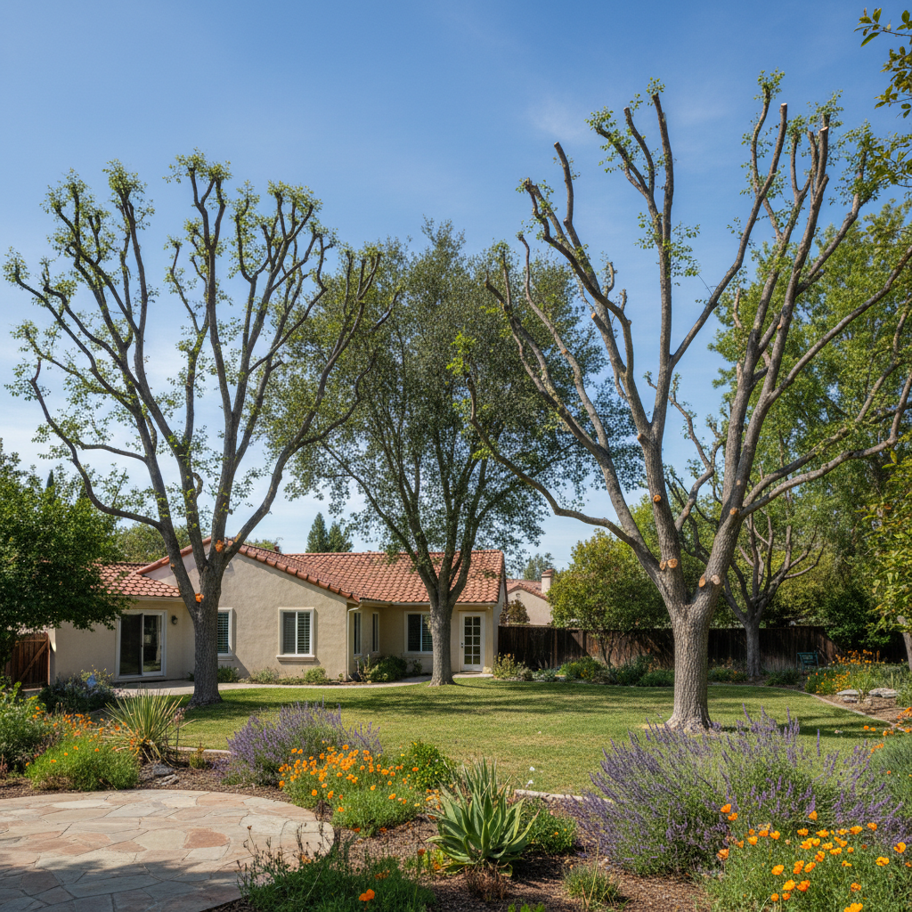 Completed tree pruning work at a residential property in Irvine, CA