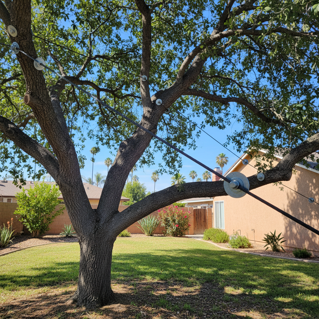 Completed tree cabling and bracing work at a residential property in National City, CA