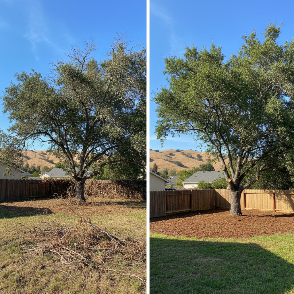 Completed tree pruning work at a residential property in Fairfield, CA