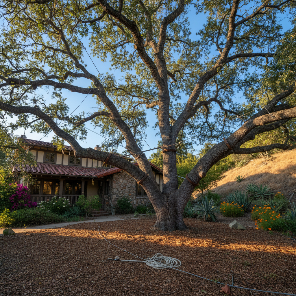 Completed tree cabling and bracing work at a residential property in Pasadena, CA