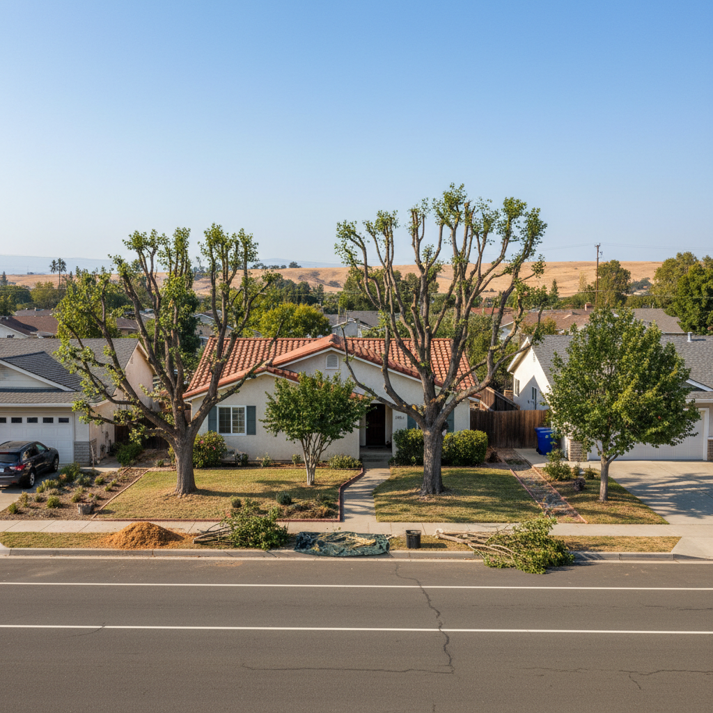 Completed tree trimming work at a residential property in Davis, CA