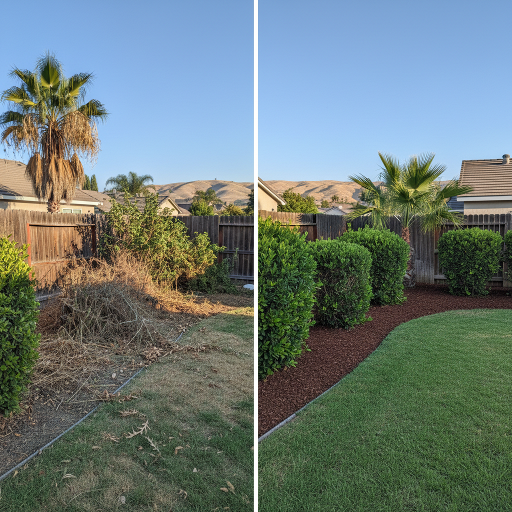 Completed shrub & bush trimming work at a residential property in Atwater, CA