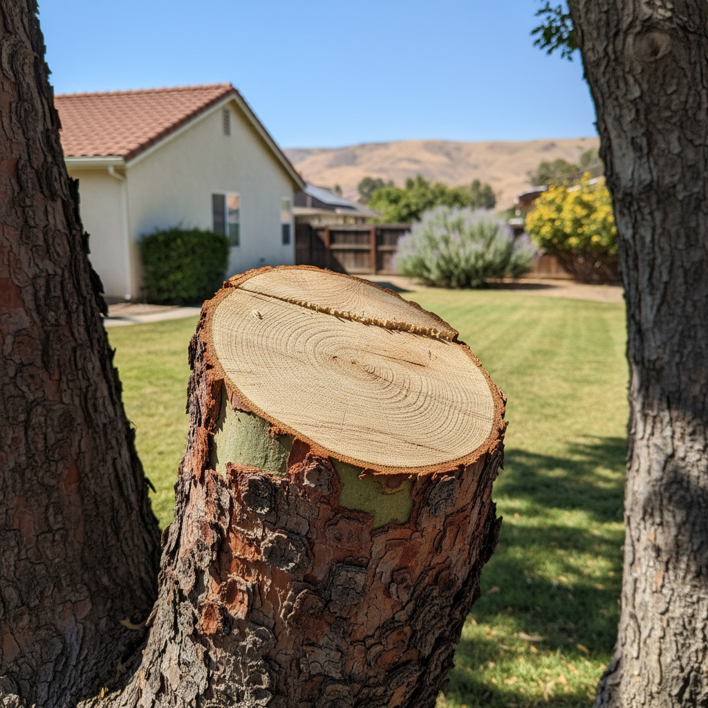 Completed tree pruning work at a residential property in Atwater, CA