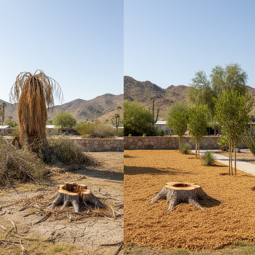 Completed emergency tree removal work at a residential property in Desert Hot Springs, CA