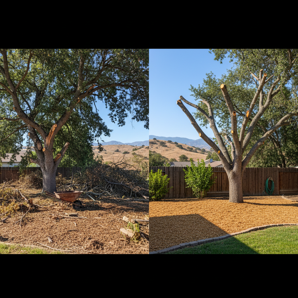 Completed tree pruning work at a residential property in Atwater, CA