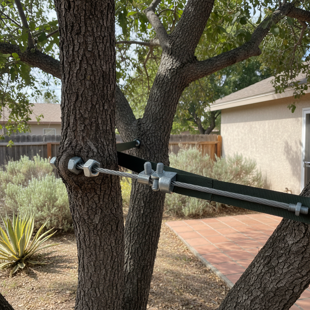 Completed tree cabling and bracing work at a residential property in National City, CA