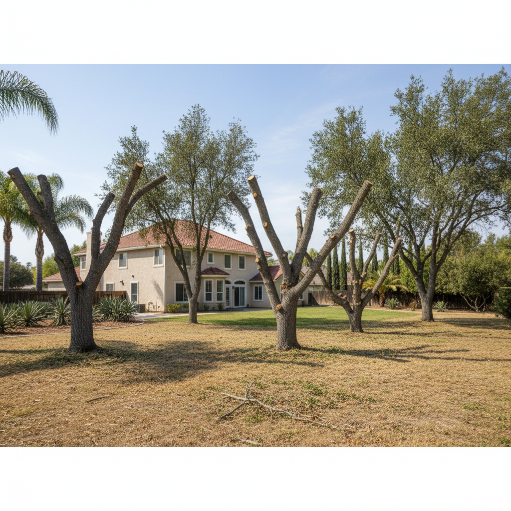 Completed tree pruning work at a residential property in Atwater, CA