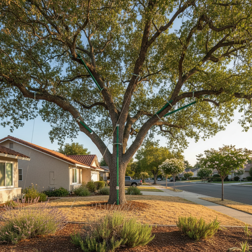 Completed tree cabling and bracing work at a residential property in Davis, CA