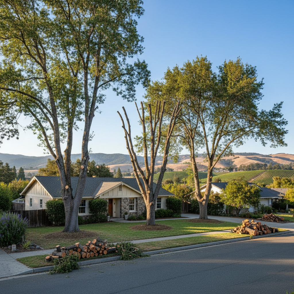 Completed tree trimming work at a residential property in Napa, CA