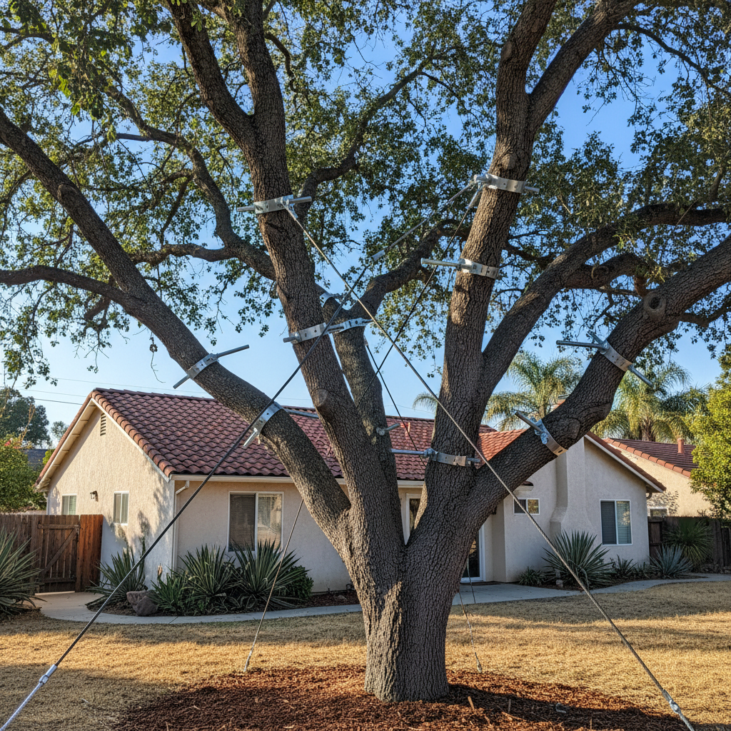 Completed tree cabling and bracing work at a residential property in Inglewood, CA